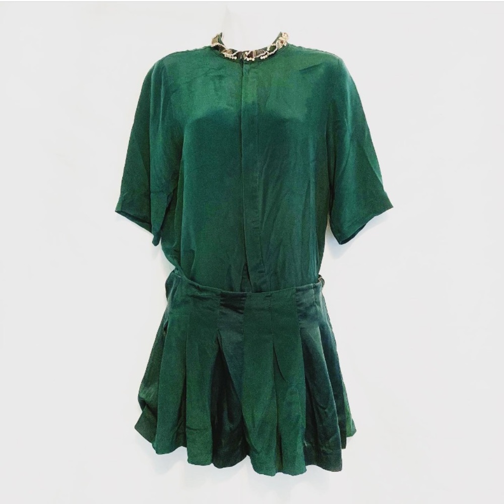 3.1 Phillip Lim Green Wrap Dress Embellished Neck